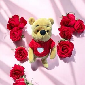 Disney Winnie the Pooh Valentine Plush- w/Red Knit Sweater w/White Heart!♥️